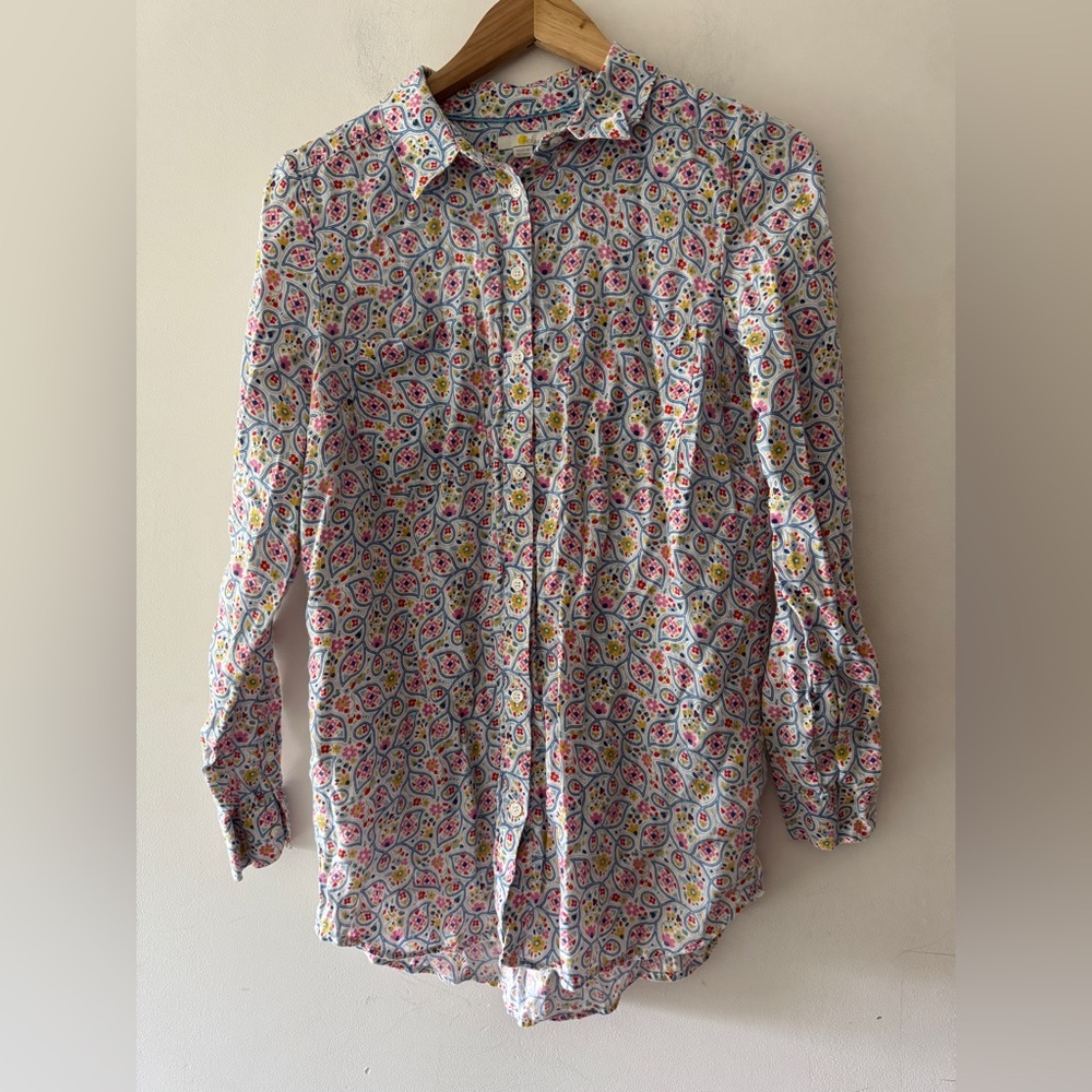 Boden Floral Print 100% Linen Button Down Long